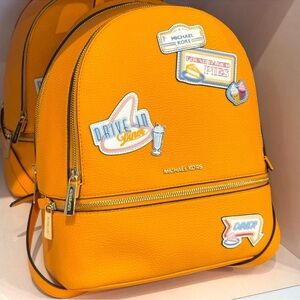Michael Kors Rhea Medium Color-Block Signature Logo Backpack Pop Orange